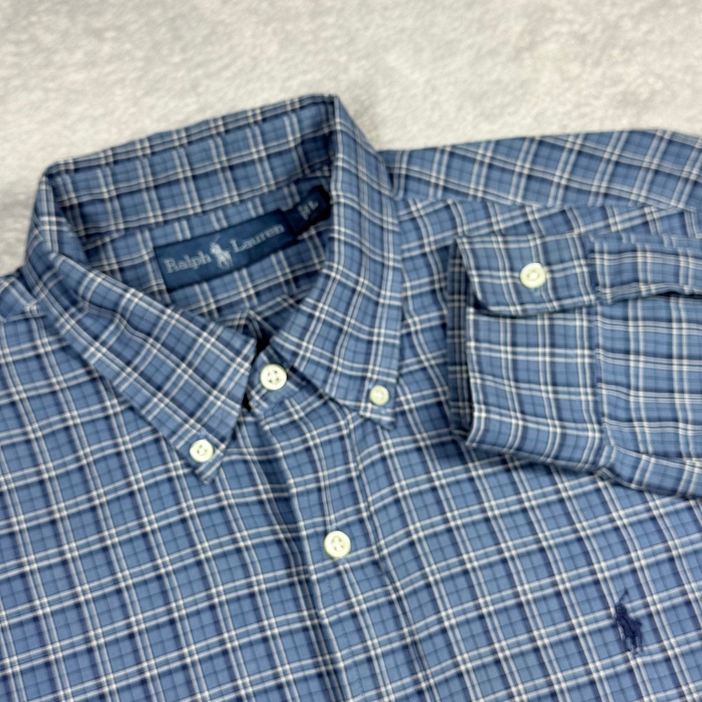 Ralph Lauren Mens Long Sleeve Button Down Plaid Shirt Blue White Large